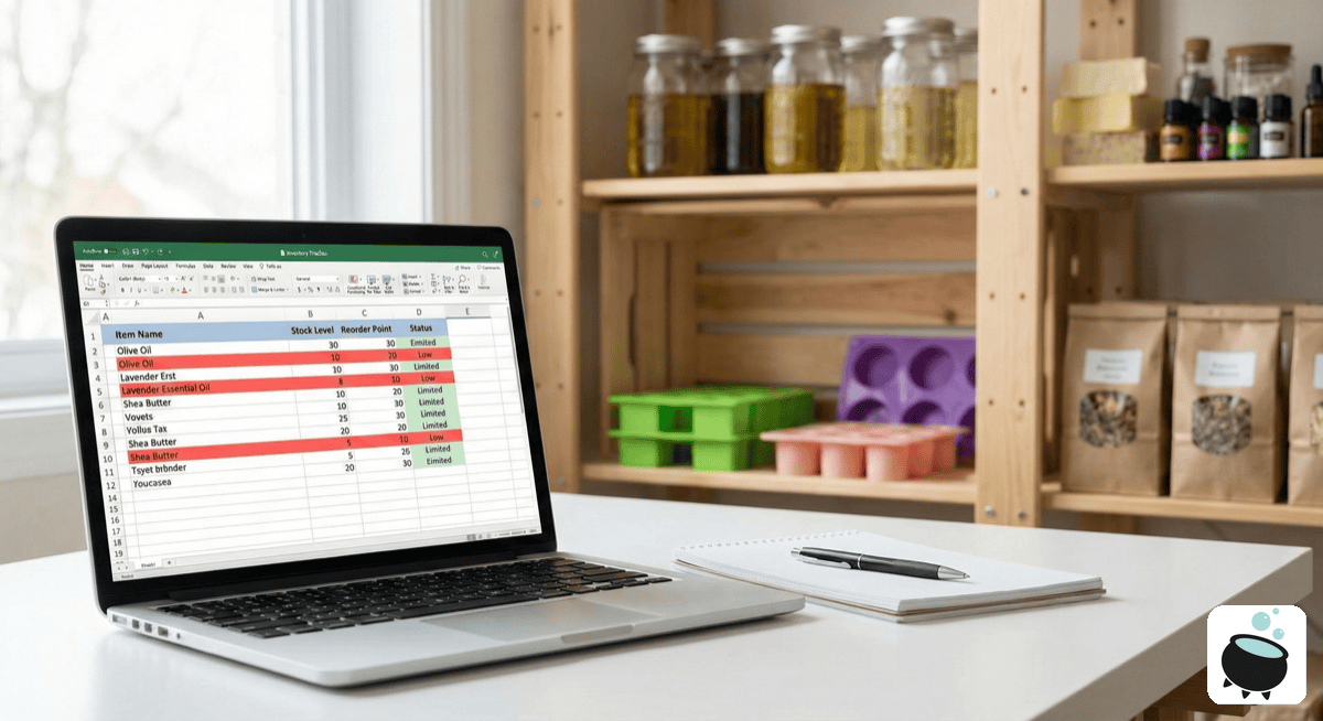 Organized soap making supplies inventory